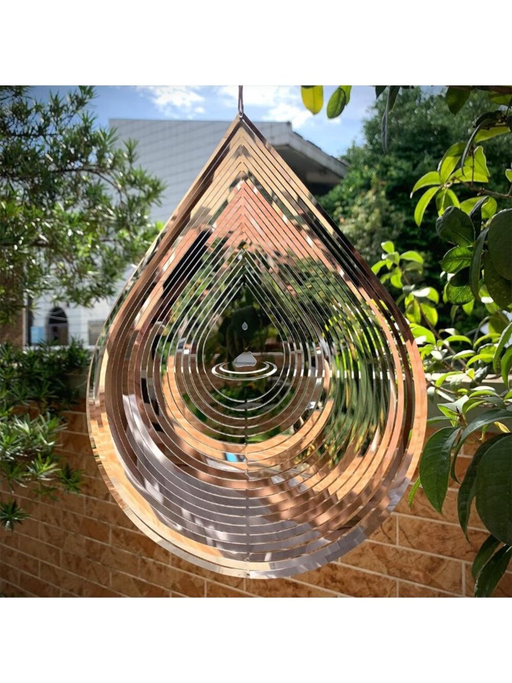 3D Water Droplet Wind Spinner - Reflective Stainless Steel Garden Decor, 12